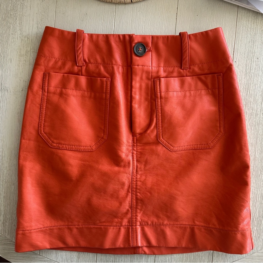 Orange Faux Leather Maeve Mini Skirt size XXS
